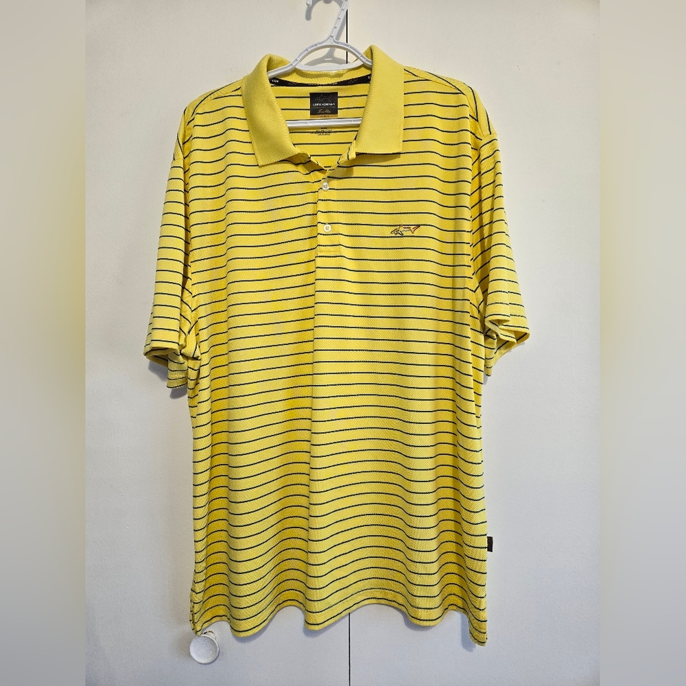 Greg Norman For Tasso‎ Elba Men's Yellow Striped Polo Golf Shirt- Size XXL